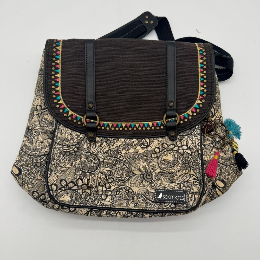 Sakroots Convertible Backpack Messenger Bag Floral Jute Canvas Boho 107009_CSJ